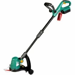 Débroussailleuse Sans Fil à Batterie 18V/chargeur Roues 24cm Lames 180° Tournable - 1,3Ah - Vitesse 8.000trs/min - Tête Moteur Tournable - Débroussailleuse électrique, Coupe Bordure, Herse Rotative De BRAST