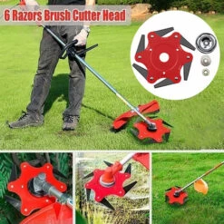 ZEBRAA Set De 4pcs 6 Lames Tête De Coupe Gazon Brosse Jardin Outil électrique Accessoires Pour Tondeuse à Gazon -Débroussailleuse Soldes Magasin 23759853 5