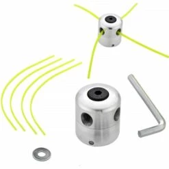 REGALOS Tête De Débroussailleuse Universelle Aluminium Fils Tête Coupe-bordure Tête Double Fil Bobine Tête Fil Nylon Pour Tondeuse, 1 Têtes De Fil + 4 Fils
