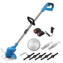 ASUPERMALL 21V 1500mAh Tondeuse à Gazon Sans Fil à Main Télescopique, Coupe-herbe Multifonction Au Lithium, Débroussailleuse électrique, Avec Lame En Plastique, Lame De Scie Circulaire, 2 Batteries - 2 Batteries