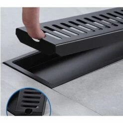 LUCKY-88 Accessoires Pour évier De Cuisine Siphon De Sol Rectangulaire Noir Siphon De Sol Long En Acier Inoxydable 304 Trou De Vidange Latéral (20 Cm De Long) -Débroussailleuse Soldes Magasin 56332500 3