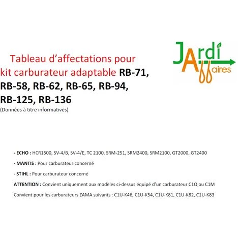 JARDIAFFAIRES Kit Carburateur Adaptable Remplace Zama RB-62/65/71/136 4 JARDIAFFAIRES Kit Carburateur Adaptable Remplace Zama RB-62/65/71/136 – Image 2