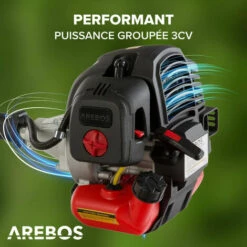 Arebos Débroussailleuse à Essence Premium 5 En 1 3PS 52 CC Avec Manche Profilé Rembourré Avec Rallonge De 1 M | Taille-haie Réglable | Coupe-Bordures | Débroussailleuse à Gazon - Noir / Rouge -Débroussailleuse Soldes Magasin 64089749 3