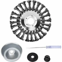 SINCèREETALI 8'' Brosse à Désherber Ronde Pour Débroussailleuse Outils De Pelouse, 200x25,4mm Tête Brosse Désherbage Avec Roue En Fil D'acier Massif Pour Jardin Agriculture (8 Pouce Accessoires Kit)