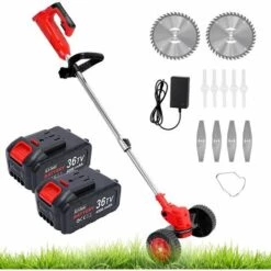 MAGICFOX Débroussailleuse Sans Fil Avec 2 Batteries 4.0A , 3 En 1 Coupe-Bordure 90° Régler Avec Roue De Guidage Pour Coupe De Jardin, Pelouse